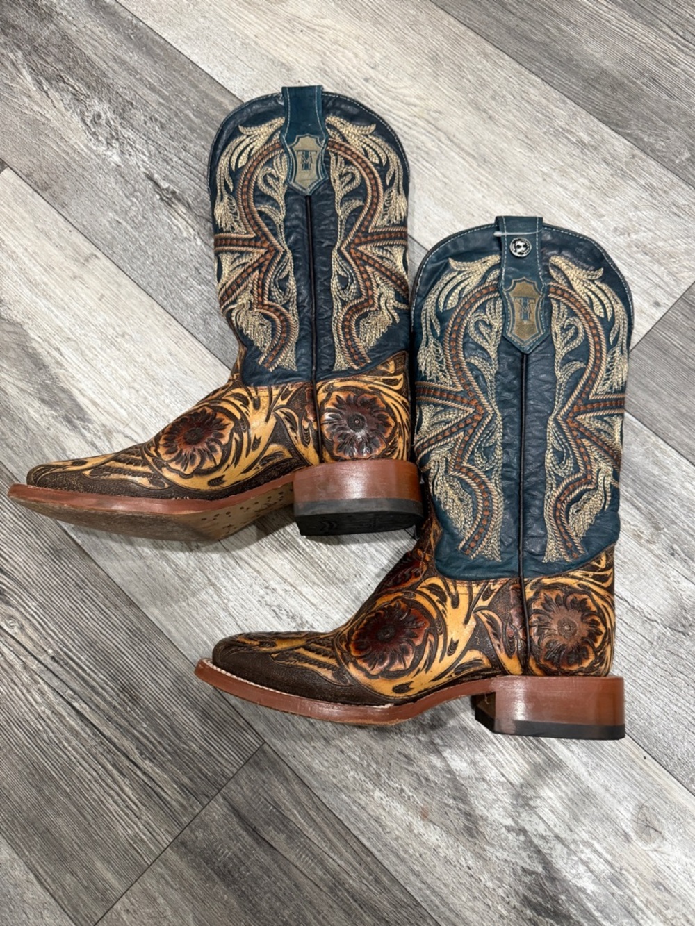 Tanner Mark Jaw Tropper Floral Tooled Leather Heeled Boots